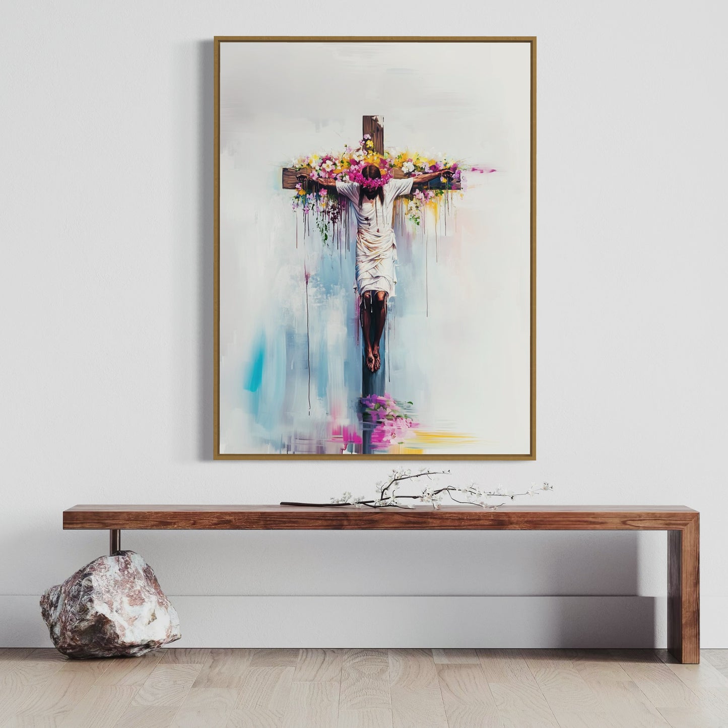 ETERNAL SACRIFICE: THE CRUCIFIXION (Stretched Canvas Print / Floating Oak Frame)