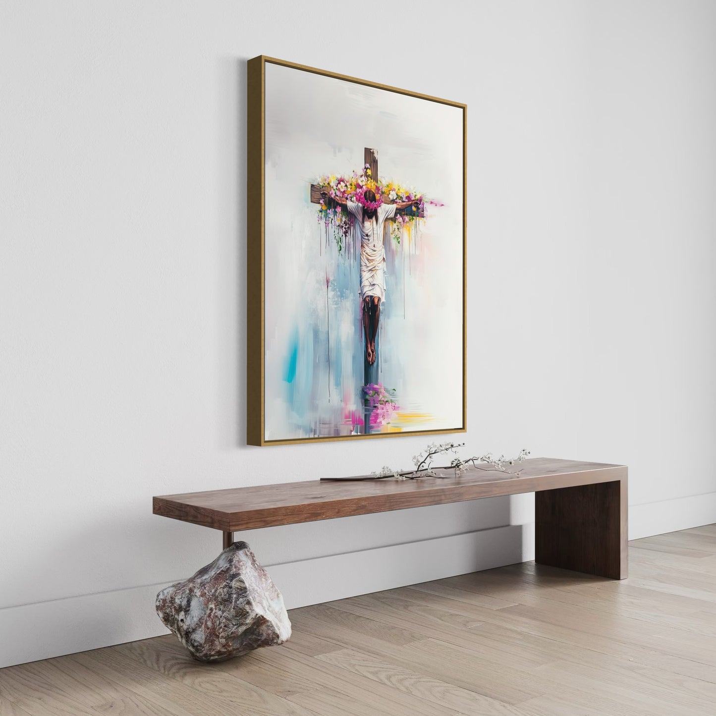 ETERNAL SACRIFICE: THE CRUCIFIXION (Stretched Canvas Print / Floating Oak Frame)