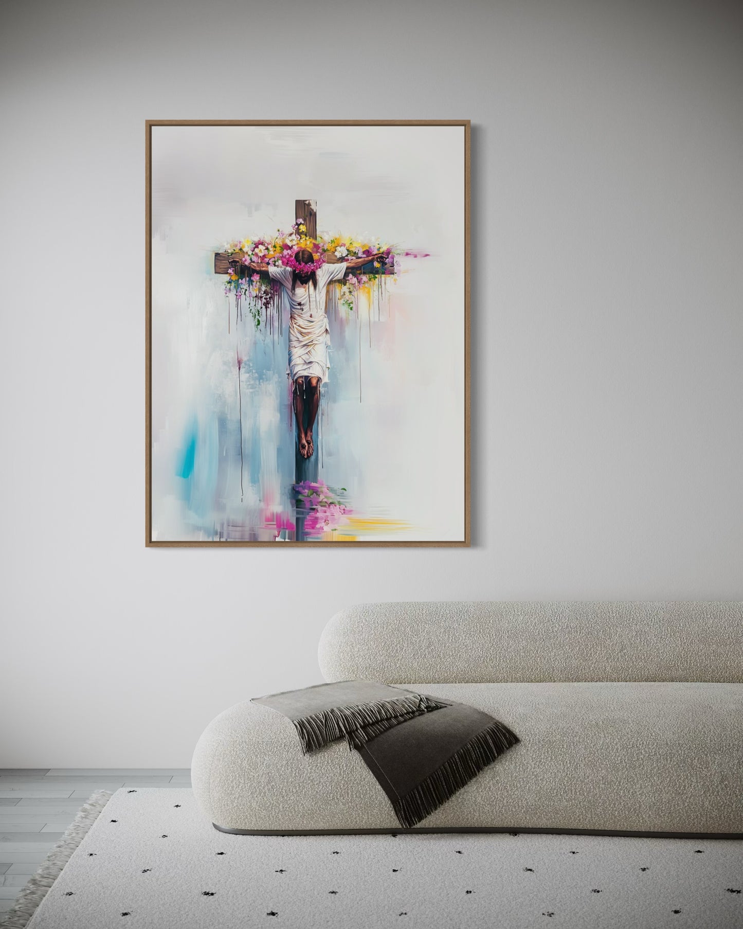 ETERNAL SACRIFICE: THE CRUCIFIXION (Stretched Canvas Print / Floating Oak Frame)