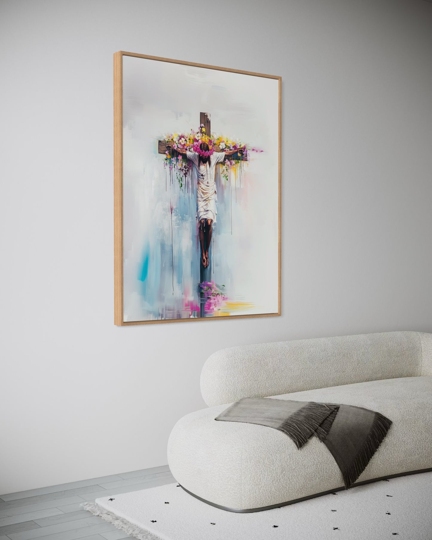 ETERNAL SACRIFICE: THE CRUCIFIXION (Stretched Canvas Print / Floating Oak Frame)