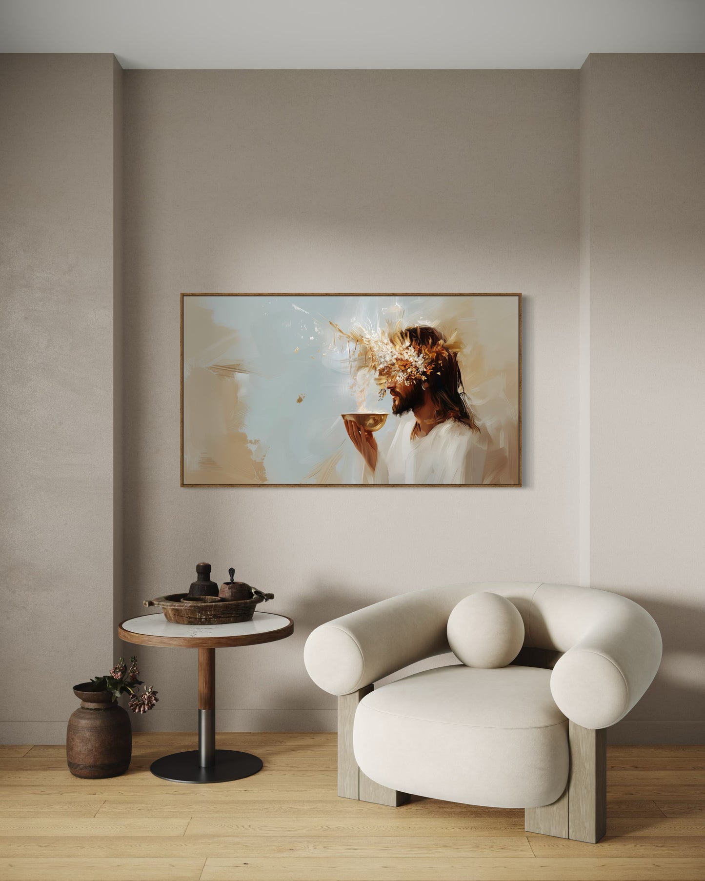 EVERLASTING CUP OF LIFE (Stretched Canvas Print + Floating Oak Frame)