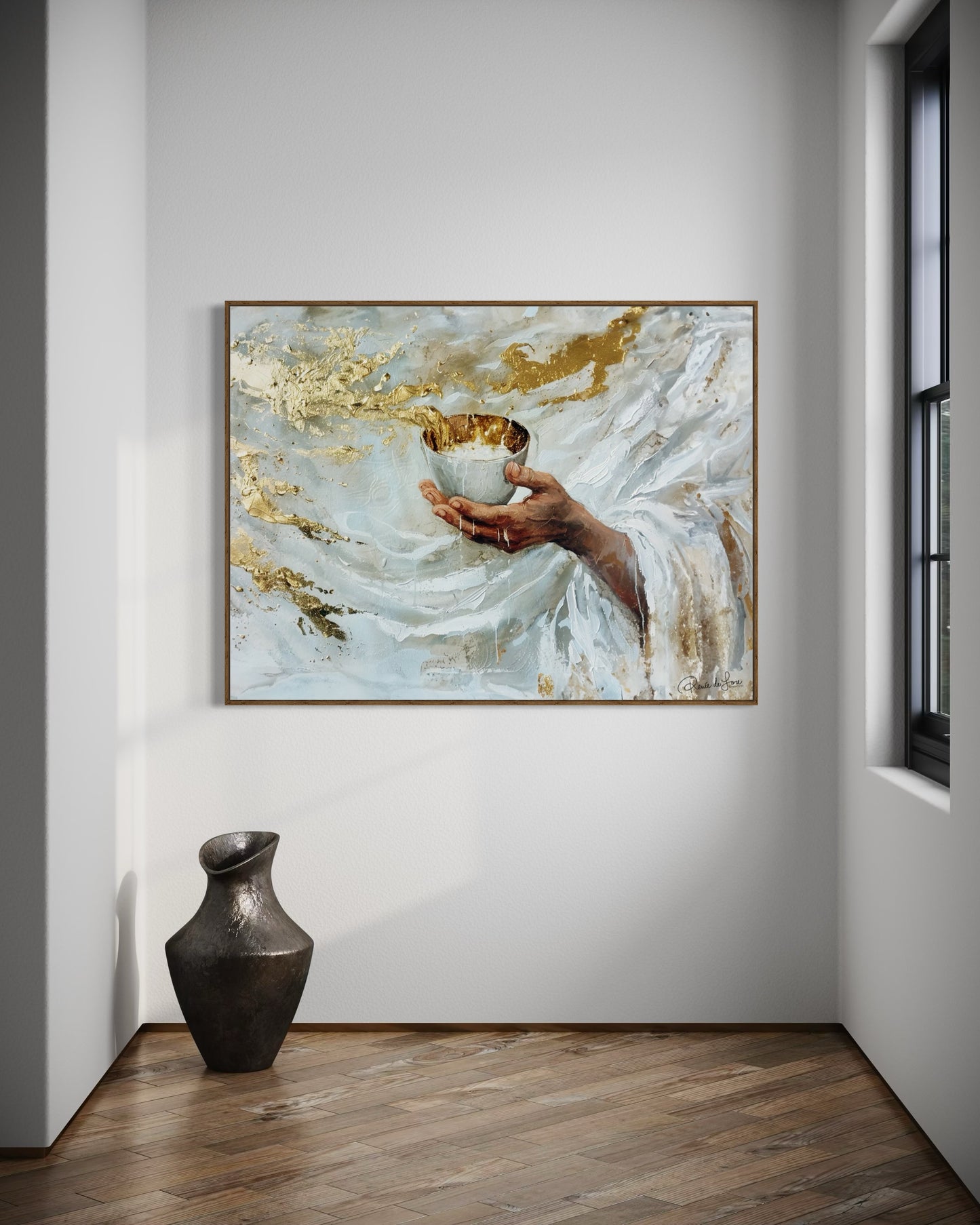 OVERFLOWING CUP  (Stretched Canvas Print + Floating Oak Frame)