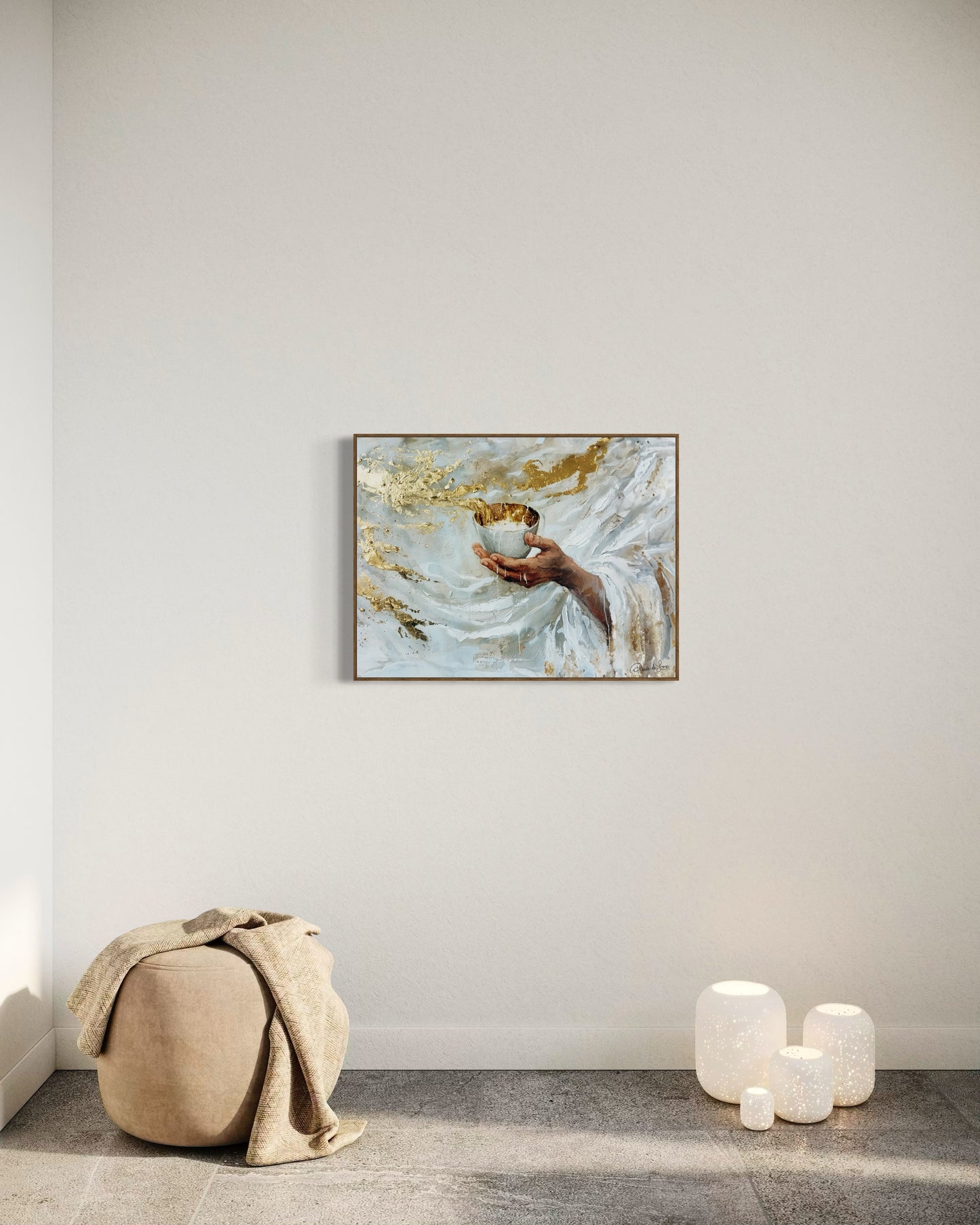 OVERFLOWING CUP  (Stretched Canvas Print + Floating Oak Frame)