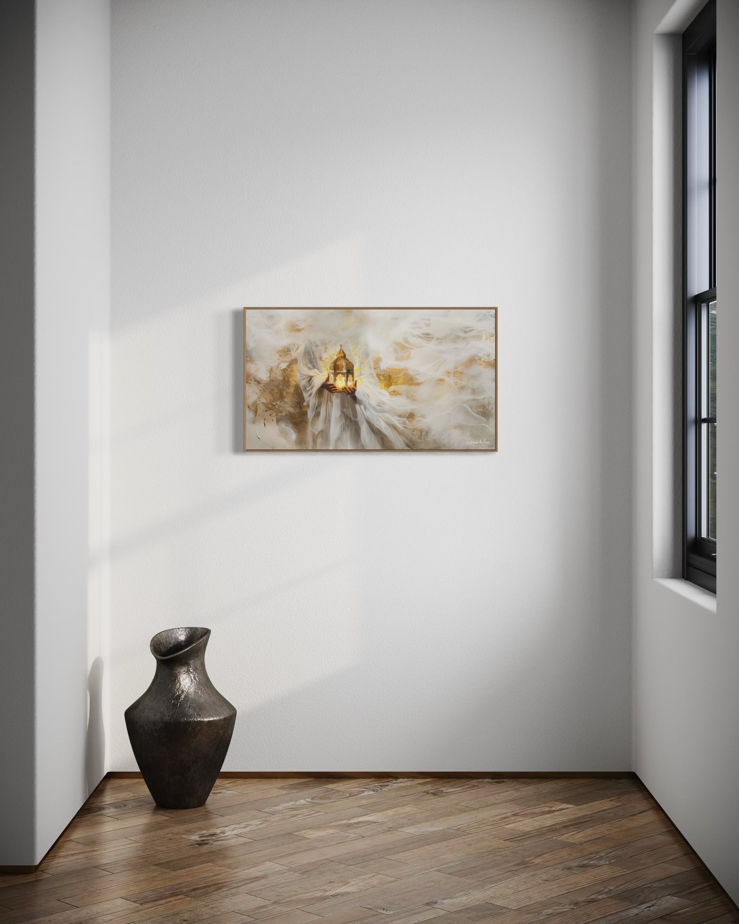 I AM THE LIGHT OF THE WORLD (Stretched Canvas Print + Floating Oak Frame)