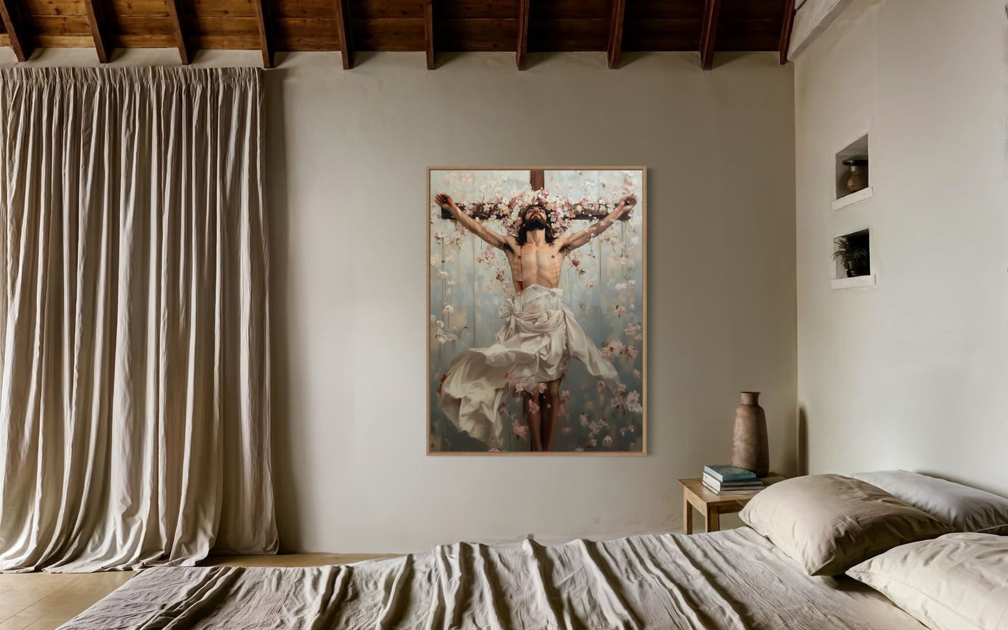 ETERNAL SACRIFICE: THE CRUCIFIXION (Stretched Canvas Print / Floating Oak Frame)