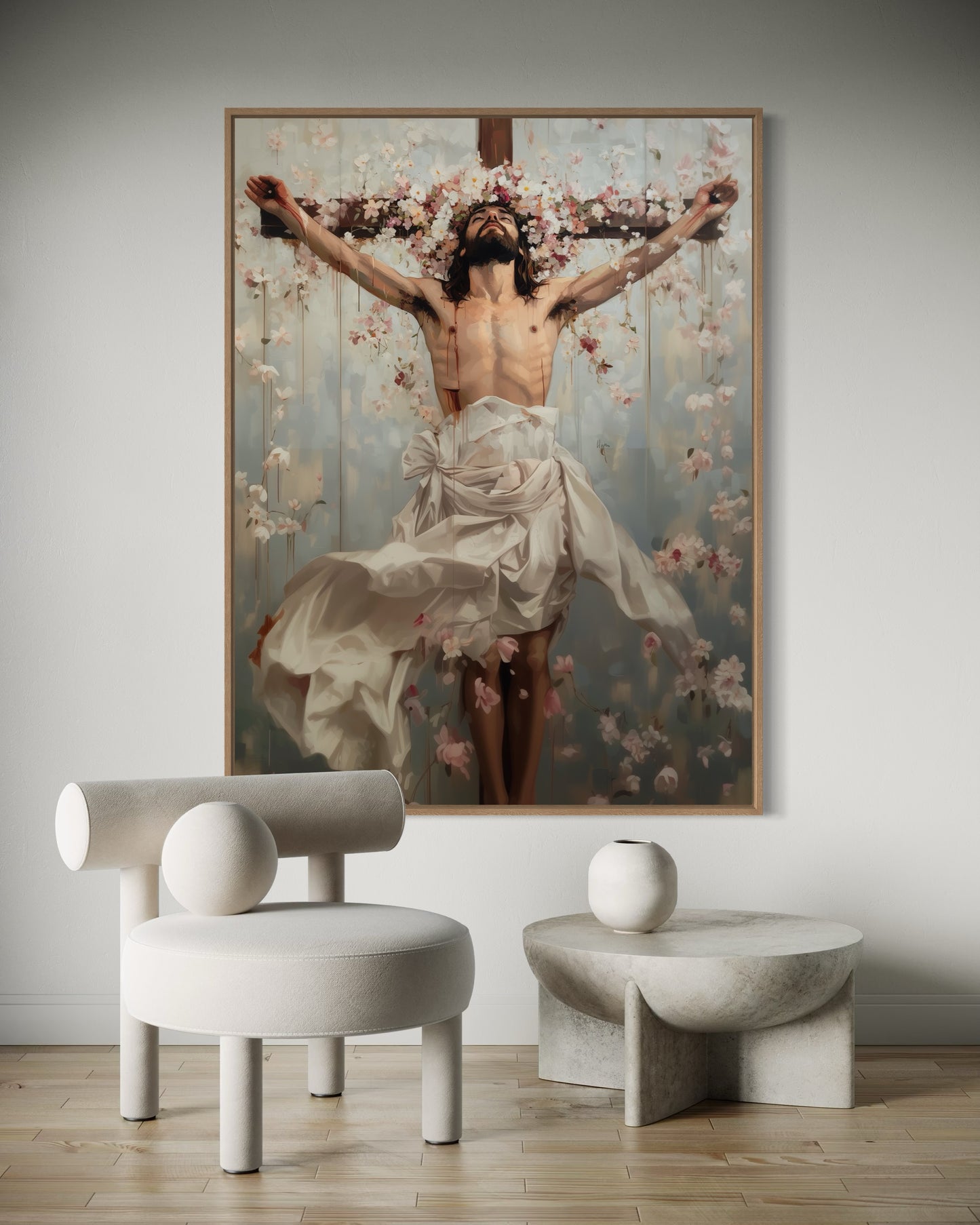 ETERNAL SACRIFICE: THE CRUCIFIXION (Stretched Canvas Print / Floating Oak Frame)