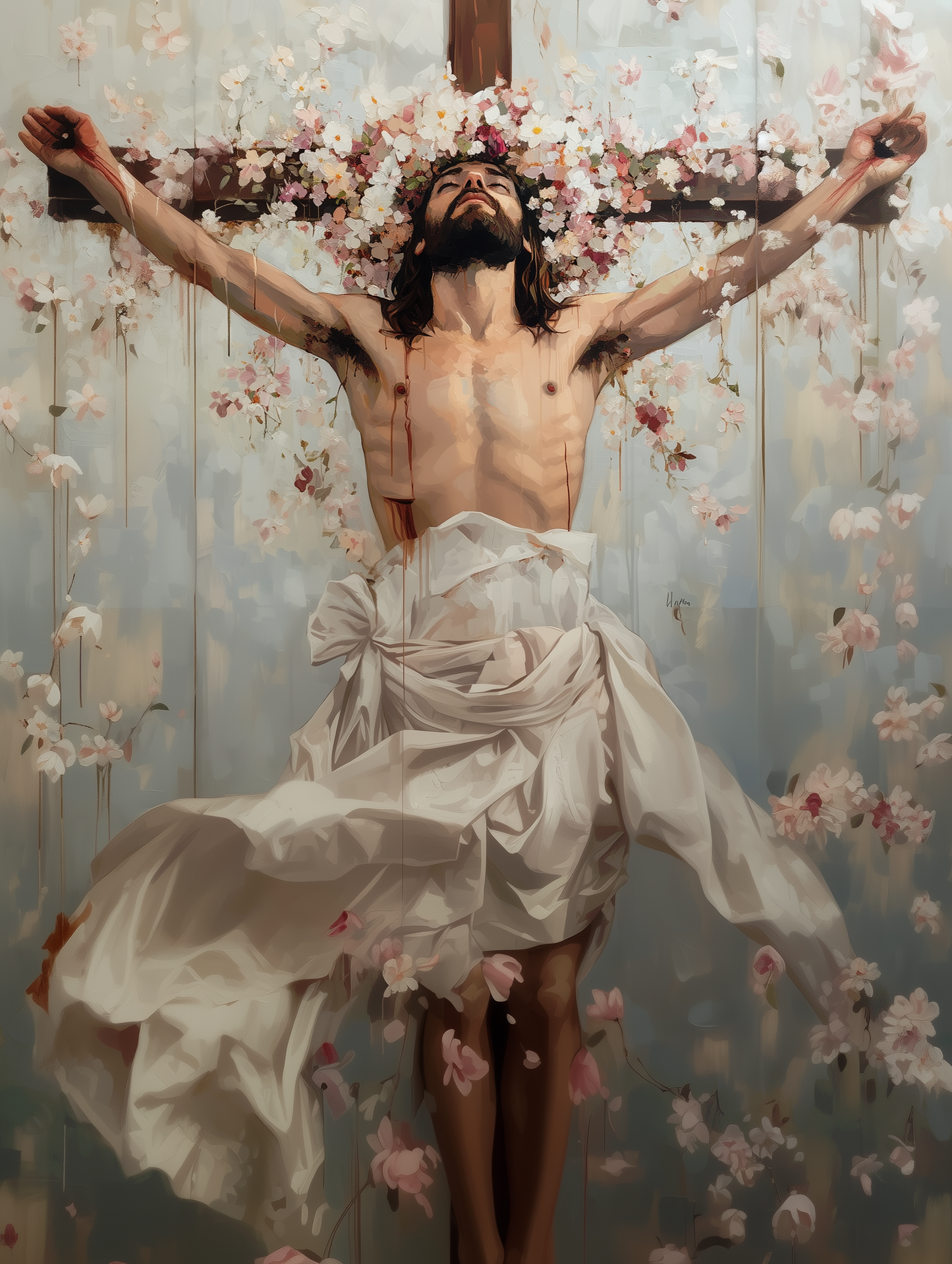 ETERNAL SACRIFICE: THE CRUCIFIXION (Stretched Canvas Print / Floating Oak Frame)