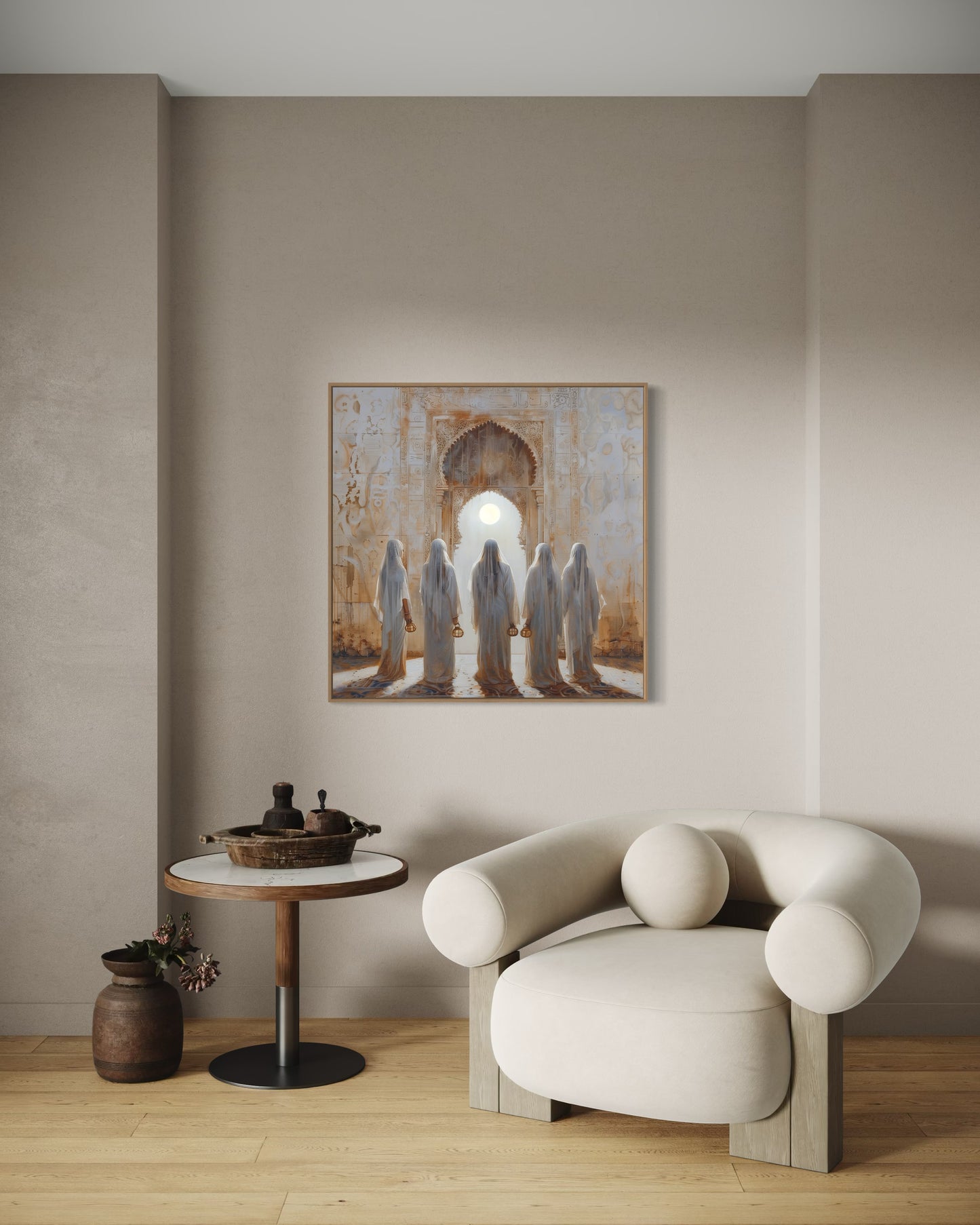 LANTERNS OF THE FAITHFUL (Stretched Canvas Print + Floating Oak Frame)